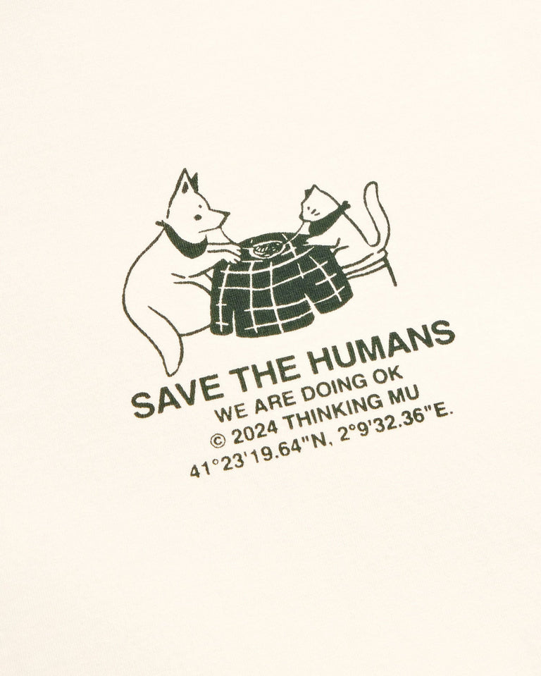 Camiseta blanca Save the humans Zach sostenible-silueta-2