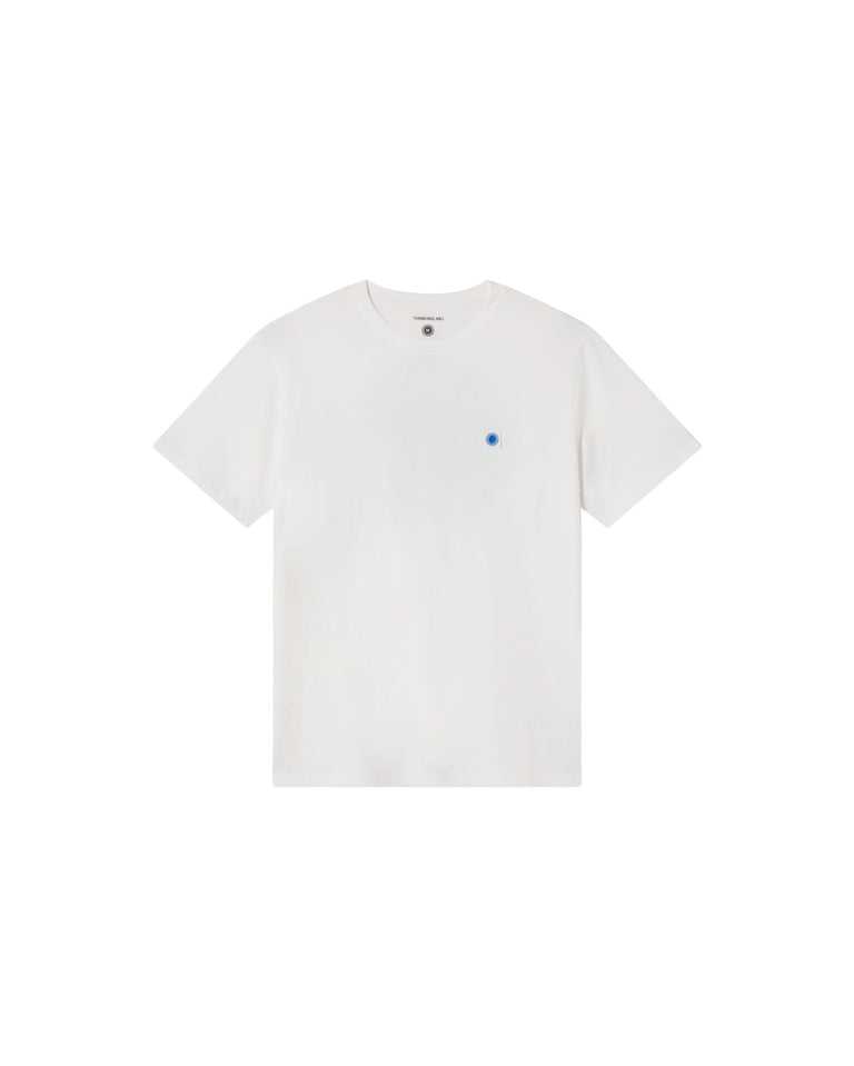 Camiseta blanca sol espalda azul sostenible - silueta 1