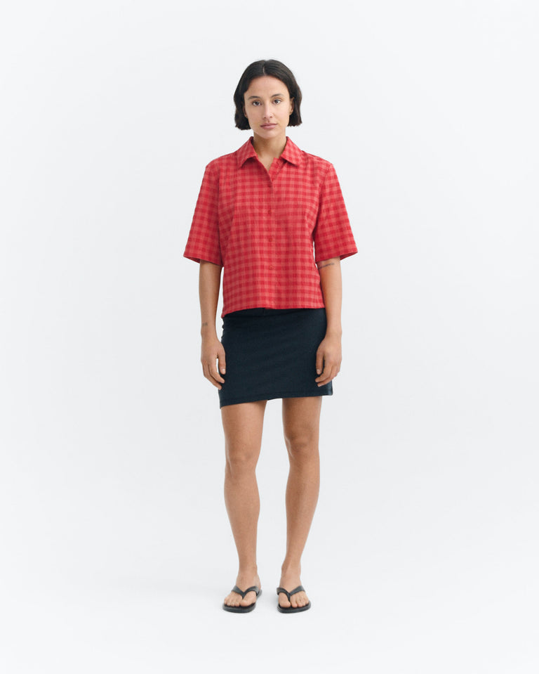 Blusa seersucker roja Ane sostenible - 1