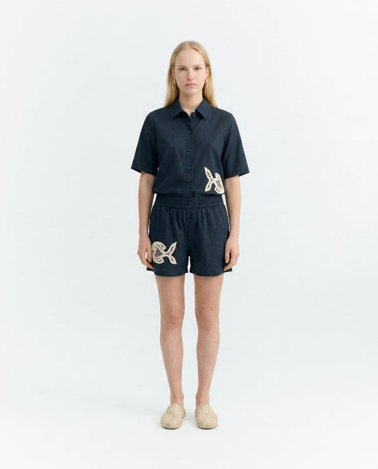 Hand-embroidered patched blouse fish Ane