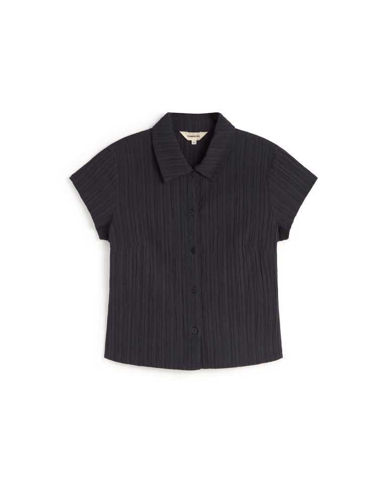 Blusa slim popcorn navy Kitty sostenible silueta - 1