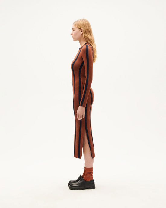 Vestido marrón rayas navy Gina sostenible-1