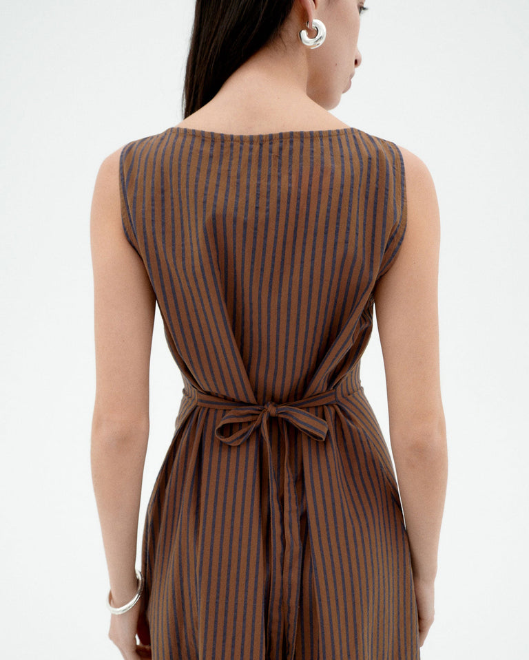 Vestido marrón rayas Cecile sostenible-3
