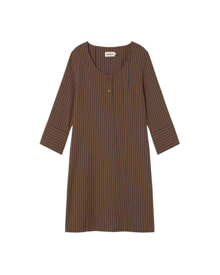 Vestido marrón rayas Maria sostenible - silueta 1