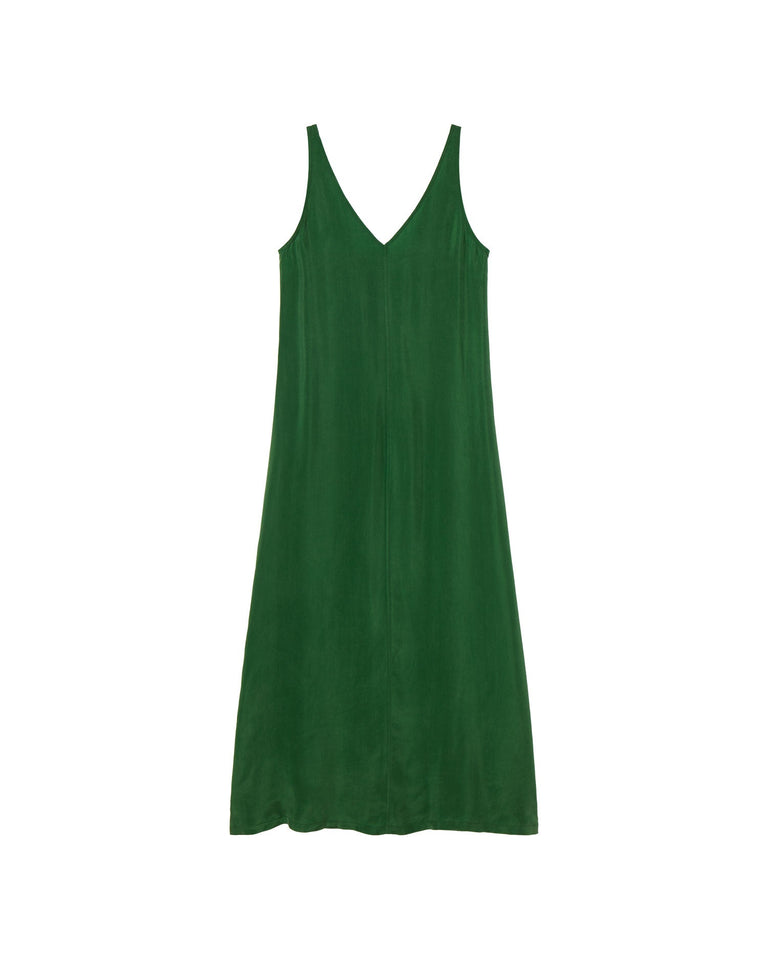 Vestido verde cupro Sade sostenible-silueta-1