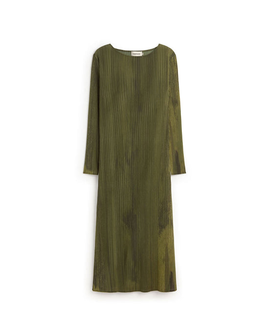 Vestido midi plisado verde Myrtle sostenible silueta - 1