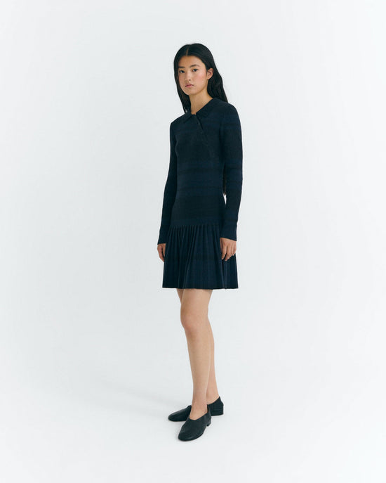 Vestido corto merino rayas navy Tashi sostenible - 1