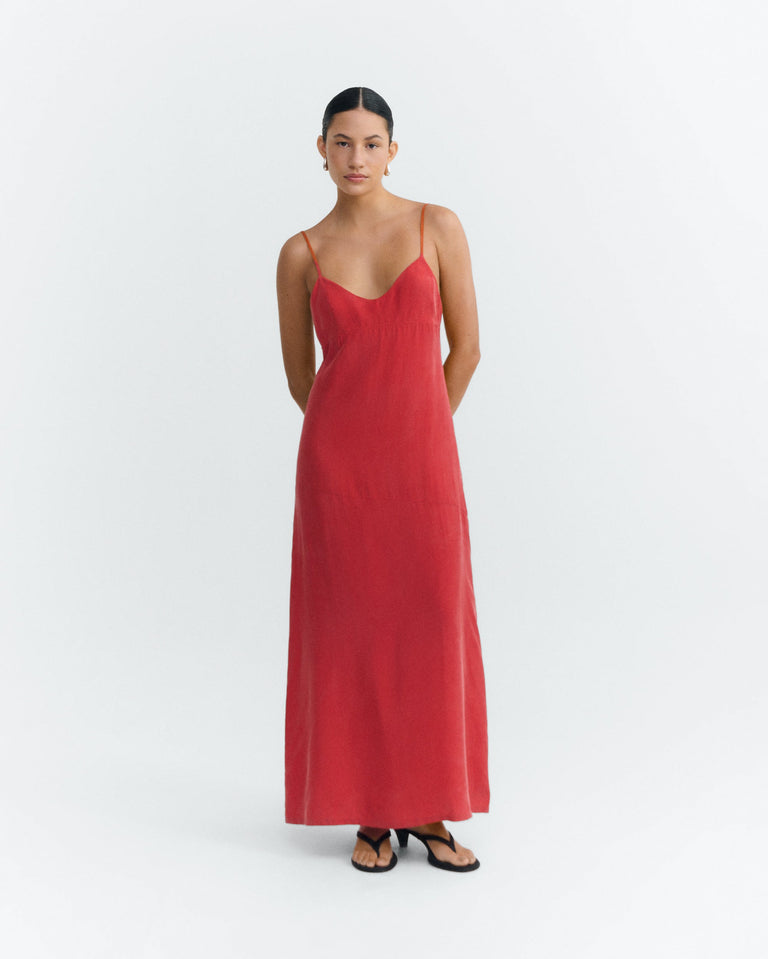 Vestido largo rojo cupro Dina sostenible - 1