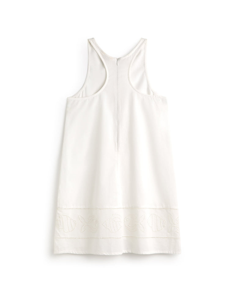 Vestido corto bordado blanco Aniela sostenible silueta - 3