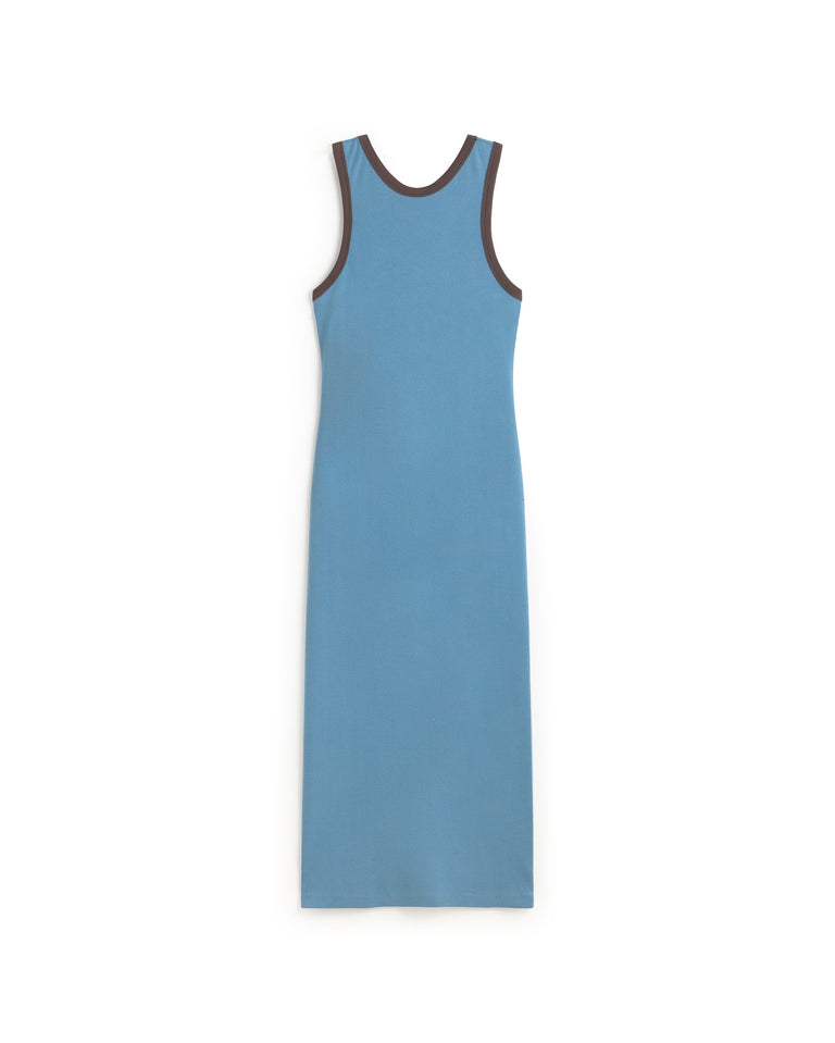 Vestido slim azul abertura espalda Doechi sostenible silueta - 1