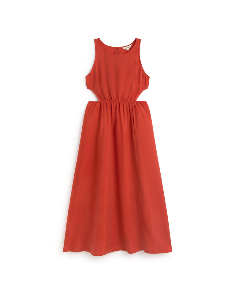 Vestido midi rojo cupro Kin sostenible silueta - 1