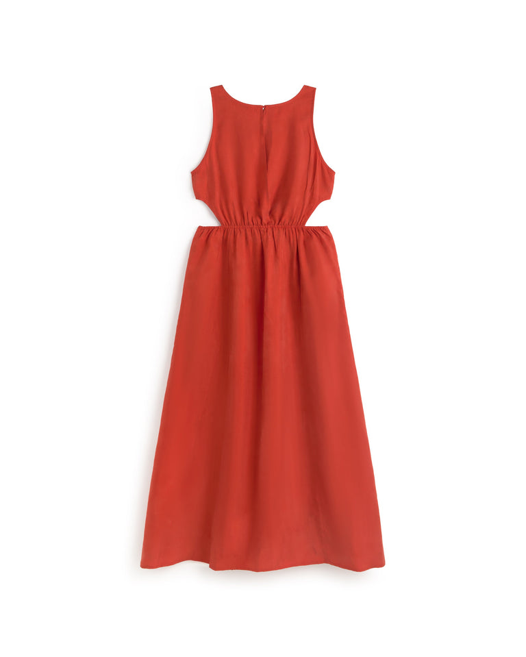 Vestido midi rojo cupro Kin sostenible silueta - 3