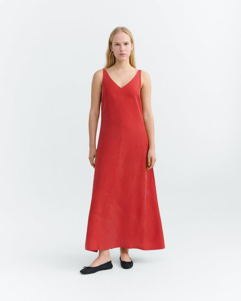 Vestido largo rojo cupro Sade sostenible - 2
