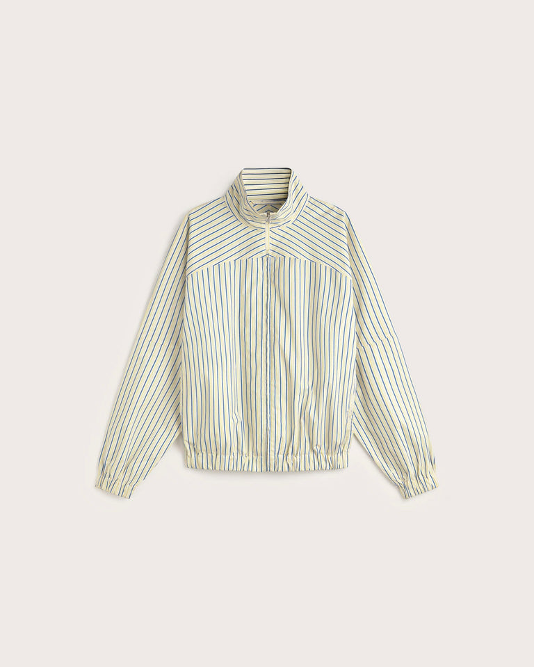 Chaqueta bomber rayas amarillas y azul Monica sostenible silueta - 1