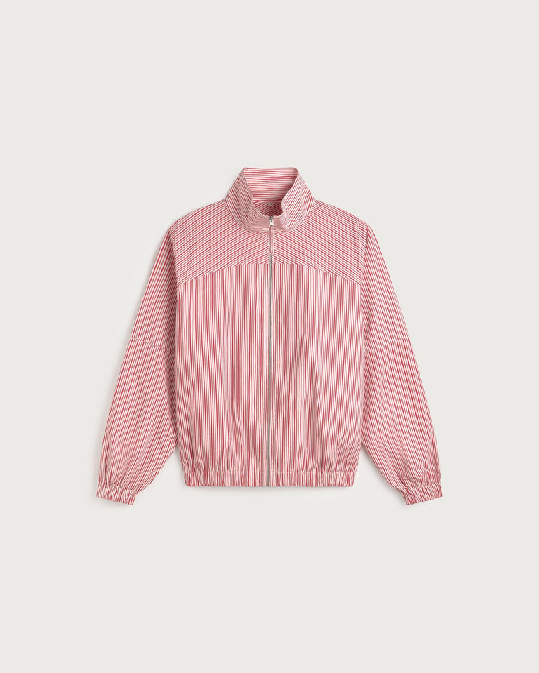 Chaqueta bomber rayas rosa y roja Monica sostenible silueta - 1