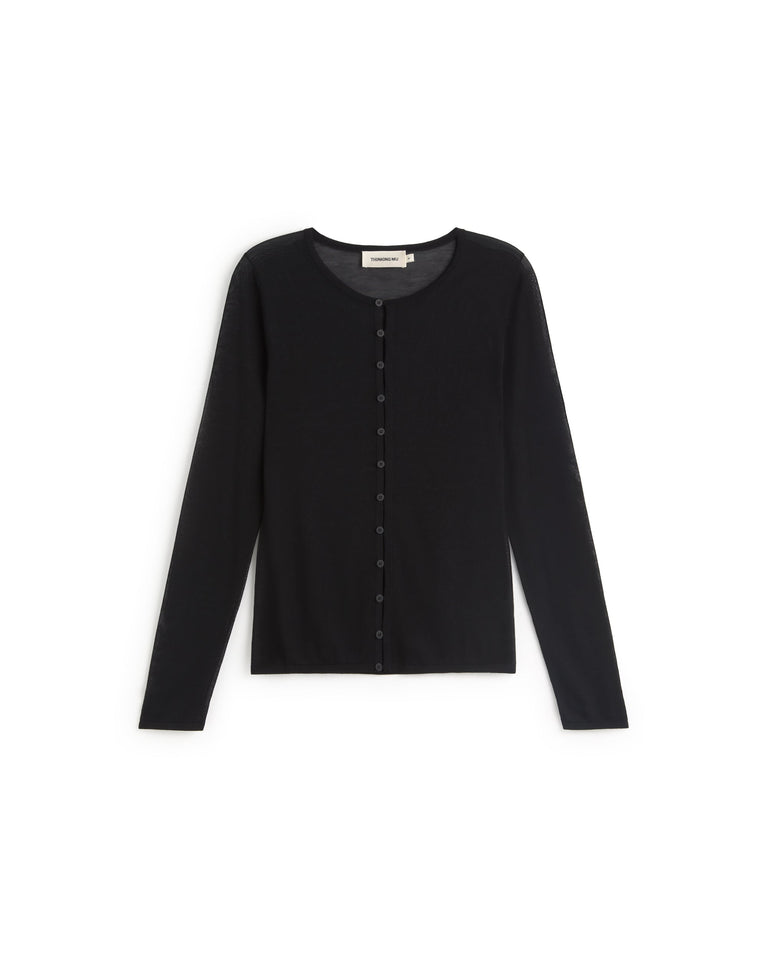 Cardigan punto negro transparente Manon sostenible silueta - 1