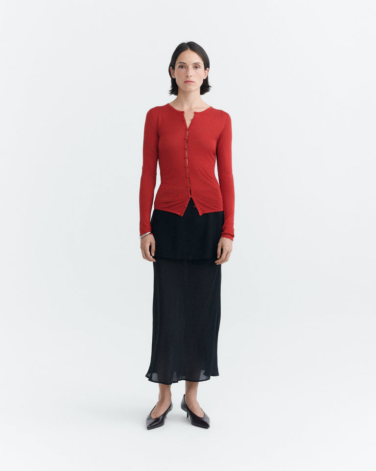 Cardigan punto rojo transparente Manon sostenible - 1