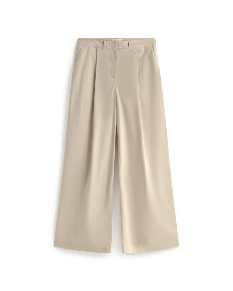 Pantalón popelin wide leg beige Patty sostenible silueta - 1