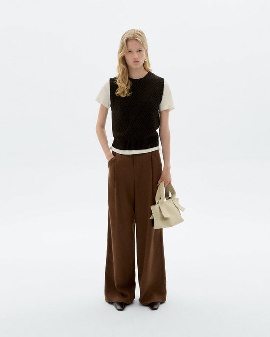Pantalón wide leg pinza marrón Molly sostenible - 2