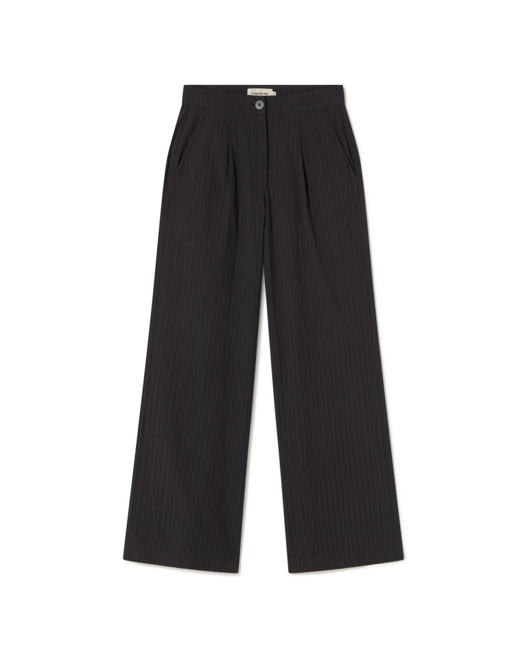 Pantalón negro seersucker Manolita sostenible- silueta 1