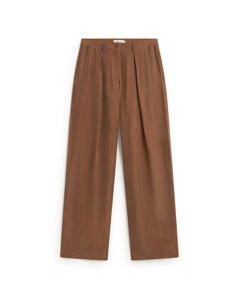 Pantalón relaxed pinza marrón cupro Cirila sostenible silueta - 1
