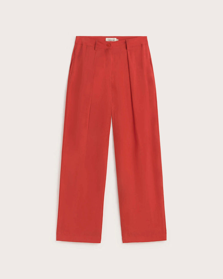Pantalón relaxed pinza rojo cupro Cirila sostenible silueta - 1