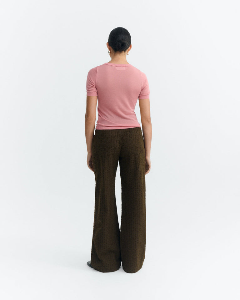 Pantalón wide leg seersucker marrón Manolita sostenible - 1