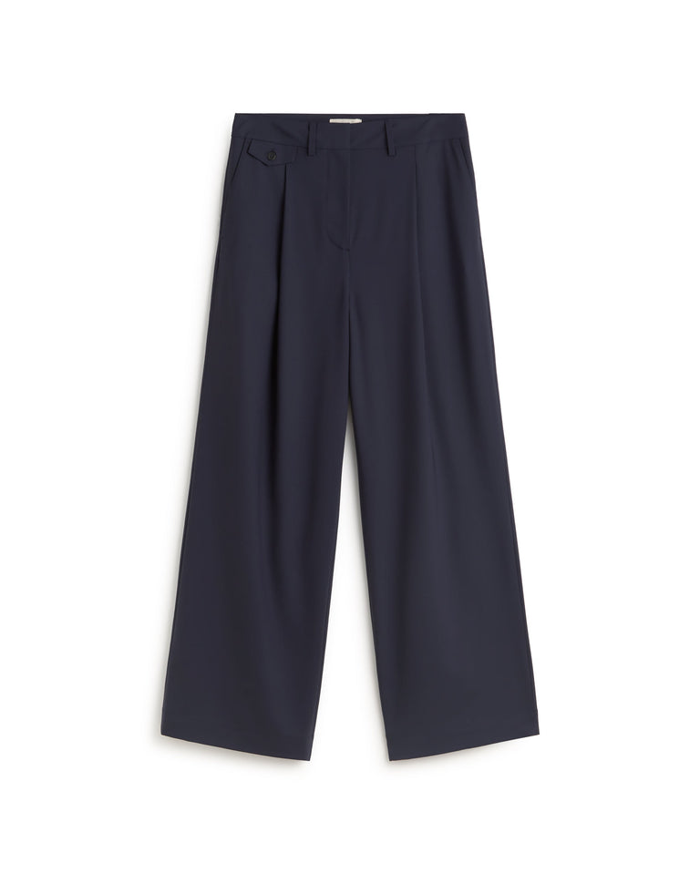 Pantalón wide leg lana fría navy Pat sostenible silueta - 1