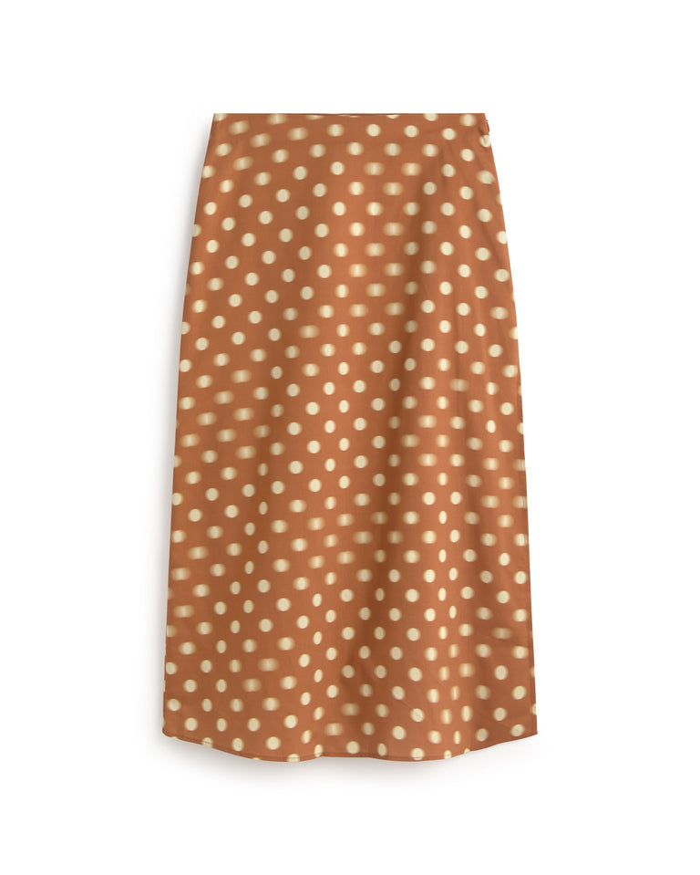 Falda midi lunares marrón Kora sostenible silueta - 1