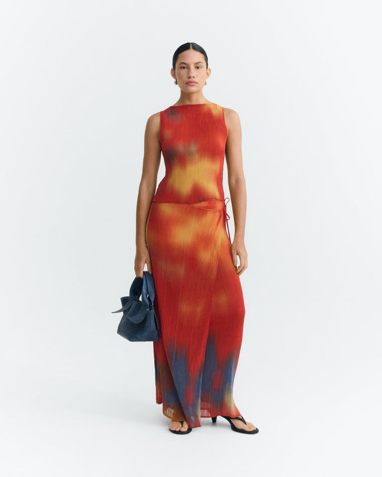 Falda larga plisada roja flowers Pauline sostenible - 1