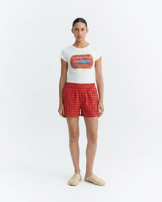 Geraldine red seersucker shorts