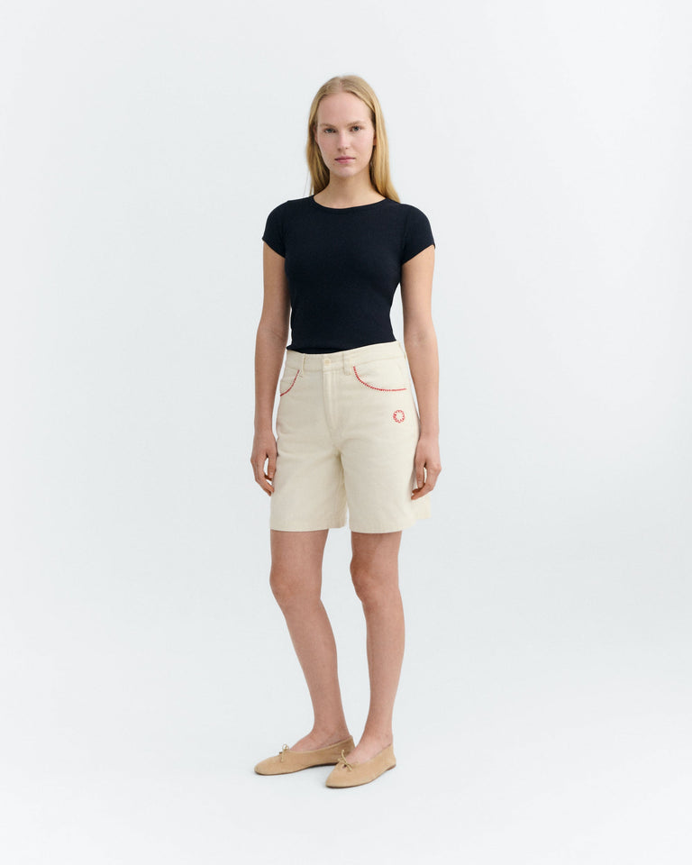 Shorts crudo ribete bordado a mano Luisa sostenible - 1