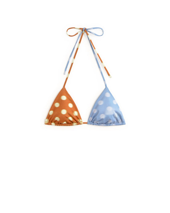 Top bikini ajustable bicolor lunares Calabria sostenible silueta - 1