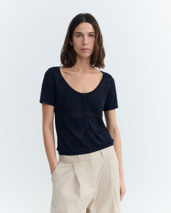Top rayas semitransparente navy Ash sostenible - 2