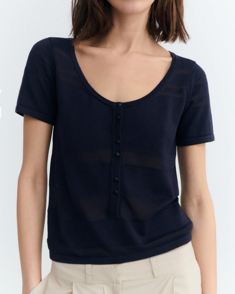 Top rayas semitransparente navy Ash sostenible - 3