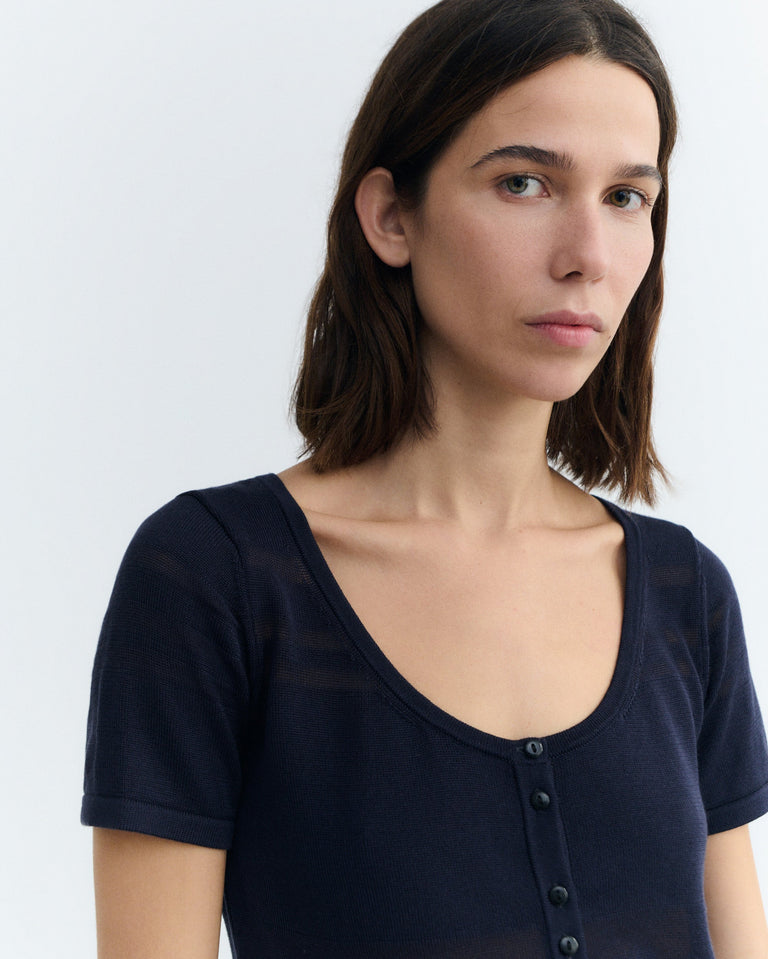 Top rayas semitransparente navy Ash sostenible - 4