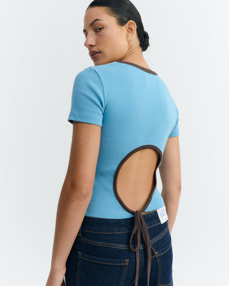 Top slim azul lazo abertura espalda Rio sostenible - 3