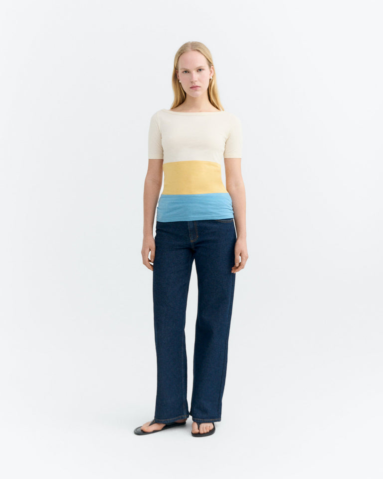 Camiseta slim rayas amarilla y azul Zura sostenible - 1